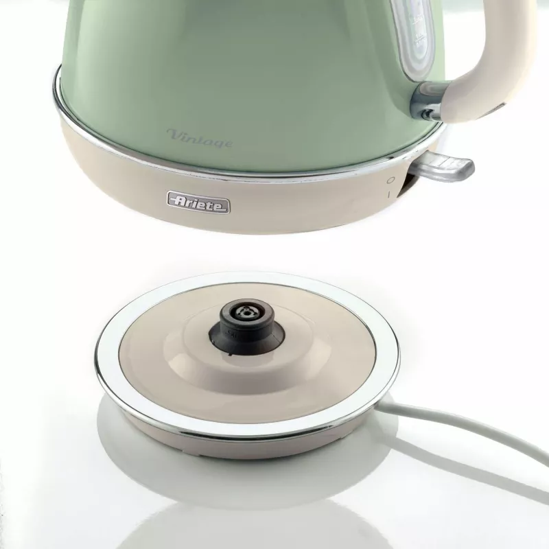 Ariete 2869 Hervidor de agua Vintage, acero inoxidable, 1,7 l, apagado automático, 2000 W, para agua, té e infusiones de hierbas, verde pastel