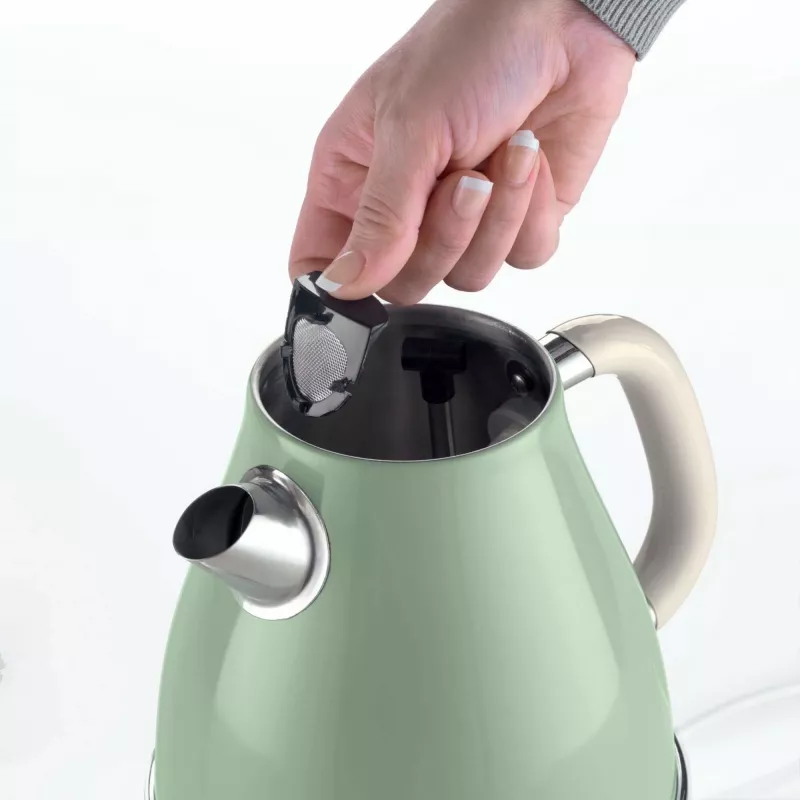 Ariete 2869 Hervidor de agua Vintage, acero inoxidable, 1,7 l, apagado automático, 2000 W, para agua, té e infusiones de hierbas, verde pastel