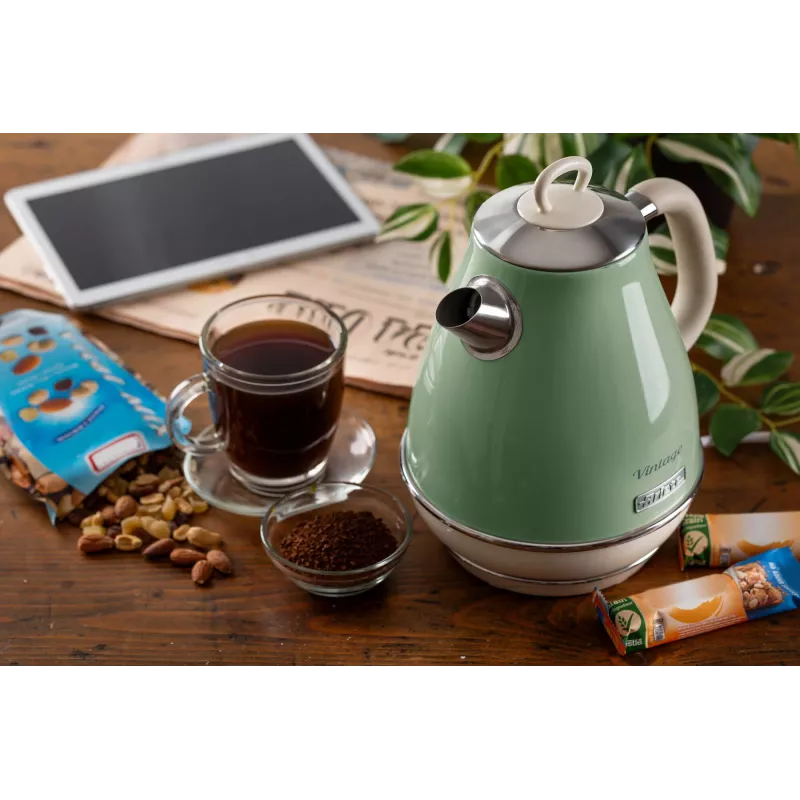 Ariete 2869 Hervidor de agua Vintage, acero inoxidable, 1,7 l, apagado automático, 2000 W, para agua, té e infusiones de hierbas, verde pastel