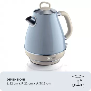 Ariete 2869 Hervidor de agua Vintage, acero inoxidable, 1,7 L, apagado automático, 2000 W, para agua, té e infusiones de hierbas, azul pastel