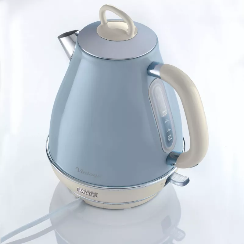 Ariete 2869 Hervidor de agua Vintage, acero inoxidable, 1,7 L, apagado automático, 2000 W, para agua, té e infusiones de hierbas, azul pastel