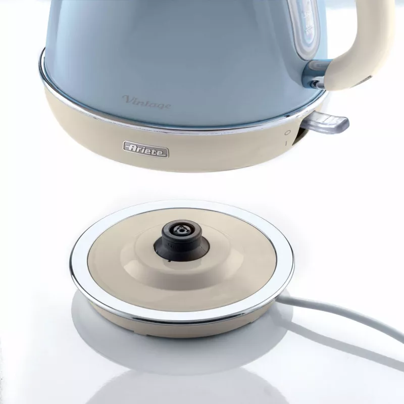 Ariete 2869 Hervidor de agua Vintage, acero inoxidable, 1,7 L, apagado automático, 2000 W, para agua, té e infusiones de hierbas, azul pastel