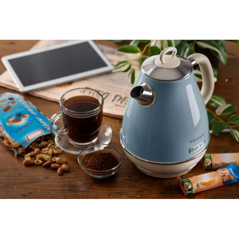 Ariete 2869 Hervidor de agua Vintage, acero inoxidable, 1,7 L, apagado automático, 2000 W, para agua, té e infusiones de hierbas, azul pastel