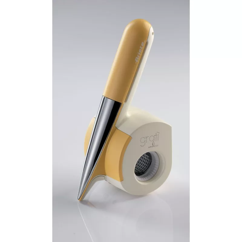 Ariete 457 Gratì Waterproof – Rallador eléctrico resistente al agua – Inalámbrico – Lavable bajo el grifo – 2 rodillos de acero inoxidable – blanco y amarillo