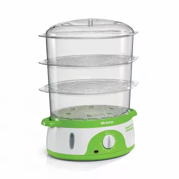 Ariete 911 Healthy Steam - Vaporera eléctrica - 3 cestas - Recipiente para arroz - Temporizador 60 min. - 800 vatios - 9 litros - blanco y verde