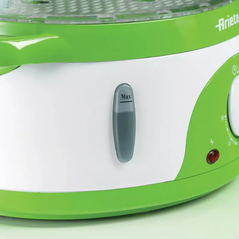 Ariete 911 Healthy Steam - Vaporera eléctrica - 3 cestas - Recipiente para arroz - Temporizador 60 min. - 800 vatios - 9 litros - blanco y verde