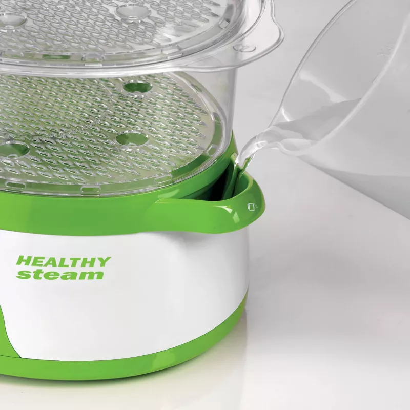 Ariete 911 Healthy Steam - Vaporera eléctrica - 3 cestas - Recipiente para arroz - Temporizador 60 min. - 800 vatios - 9 litros - blanco y verde