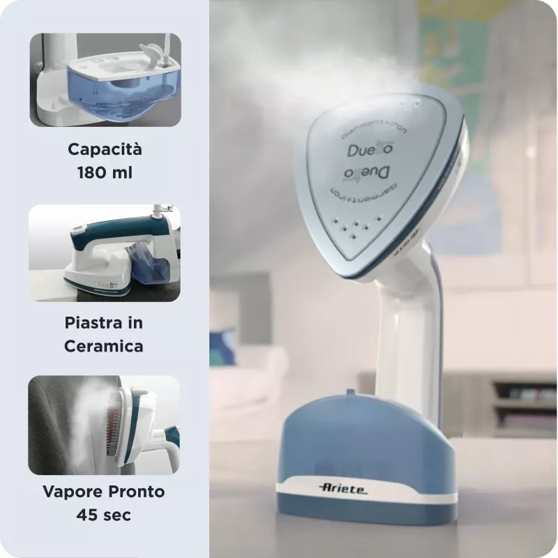 Ariete 6246 Duetto Plancha para ropa - Plancha vertical y plancha con suela cerámica antiadherente - 1000 vatios - blanco y azul