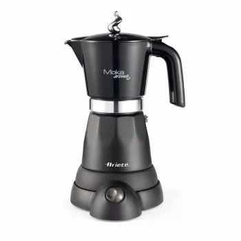 Ariete 1368 Moka Aroma, Cafetera moka eléctrica, 4/6 tazas, 480 W, apagado automático, mantiene la temperatura a 30 grados, negro