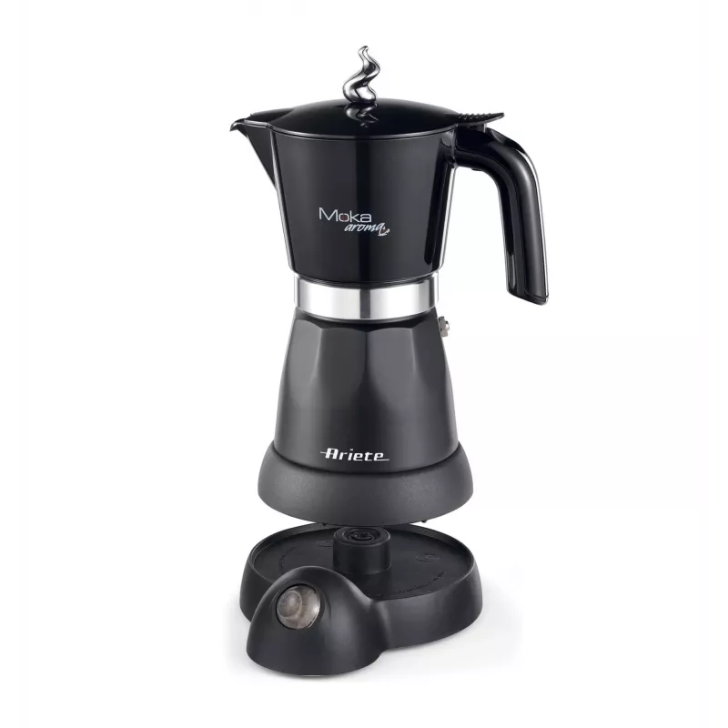 Ariete 1368 Moka Aroma, Cafetera moka eléctrica, 4/6 tazas, 480 W, apagado automático, mantiene la temperatura a 30 grados, negro