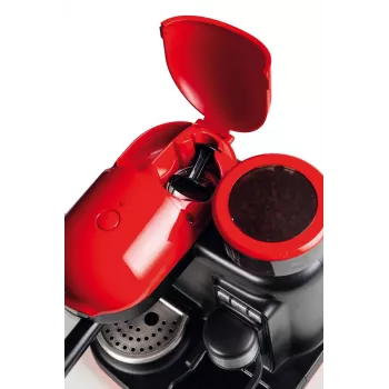 Ariete 1318 Moderna Cafetera espresso con molinillo de café integrado, para granos de café y café molido, espumador de leche Cappuccinatore, filtro para 1 y 2 tazas, 1080 W, 800 ml, rojo