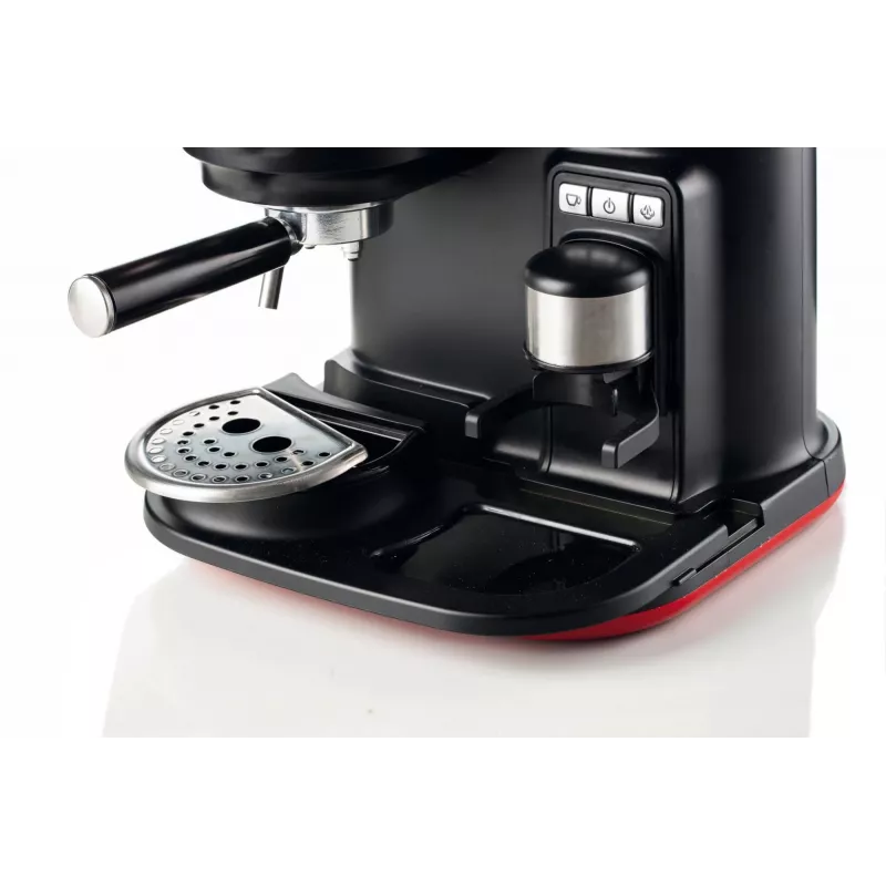 Ariete 1318 Moderna Cafetera espresso con molinillo de café integrado, para granos de café y café molido, espumador de leche Cappuccinatore, filtro para 1 y 2 tazas, 1080 W, 800 ml, rojo