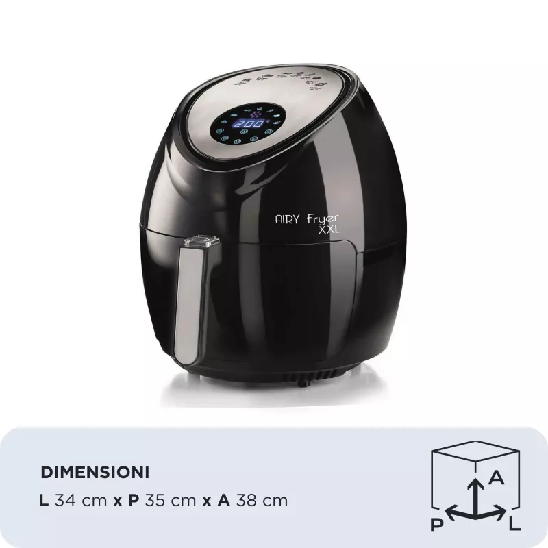 Ariete 4618 Airy Fryer XXL - Freidora de aire - Freír 2,5 kg de patatas fritas - 7 litros - Cocinar sin aceite ni grasa - 1800 vatios - negro