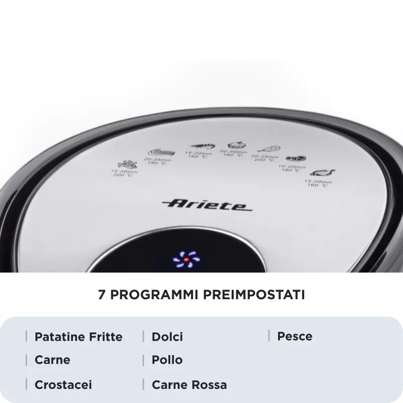 Ariete 4618 Airy Fryer XXL - Freidora de aire - Freír 2,5 kg de patatas fritas - 7 litros - Cocinar sin aceite ni grasa - 1800 vatios - negro