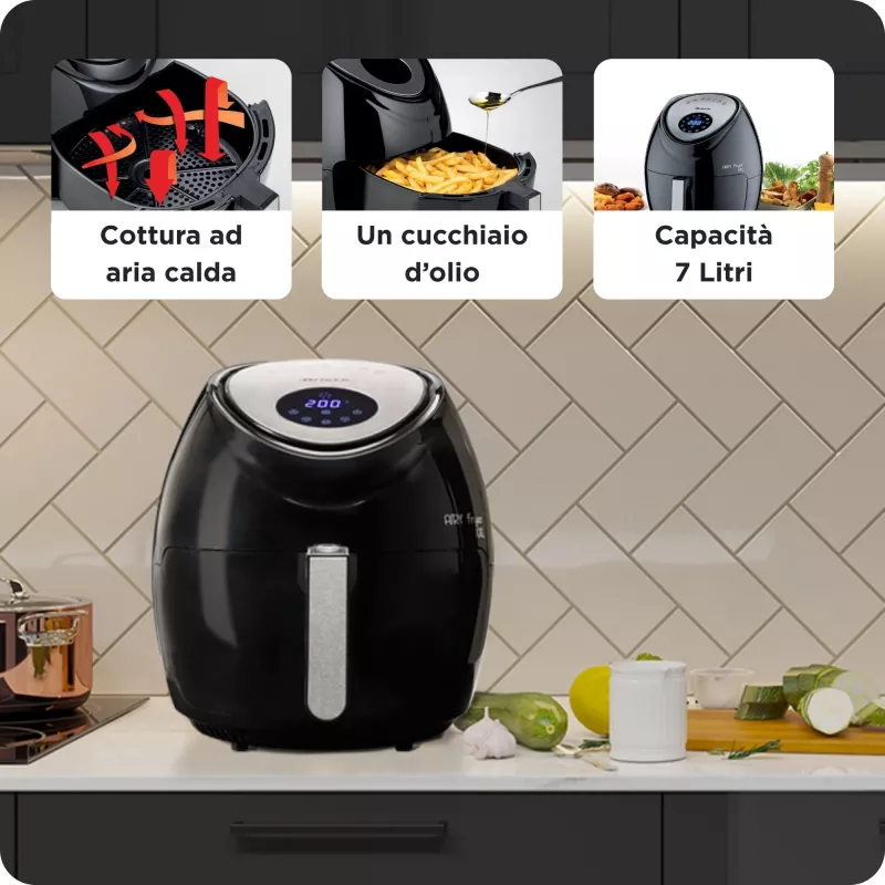 Ariete 4618 Airy Fryer XXL - Freidora de aire - Freír 2,5 kg de patatas fritas - 7 litros - Cocinar sin aceite ni grasa - 1800 vatios - negro