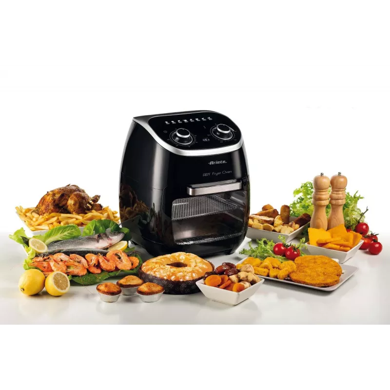 Ariete 4619 Airy Fryer Horno – Freidora de aire y horno eléctrico con asador giratorio – Cesta giratoria – Deshidratador – 2000 vatios – 11 litros – acero
