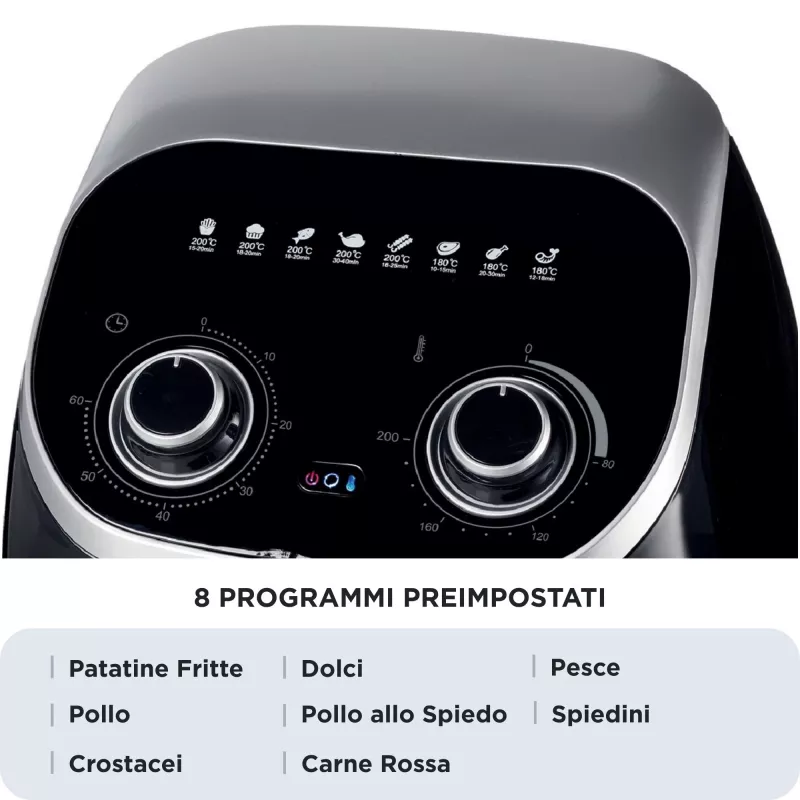 Ariete 4619 Airy Fryer Horno – Freidora de aire y horno eléctrico con asador giratorio – Cesta giratoria – Deshidratador – 2000 vatios – 11 litros – acero
