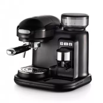 Ariete 1318 Moderna Cafetera espresso con molinillo de café integrado, para granos de café y café molido, espumador de leche para capuchino, filtro para 1 y 2 tazas, 1080 W, 800 ml, negro
