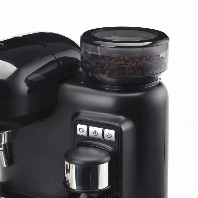 Ariete 1318 Moderna Cafetera espresso con molinillo de café integrado, para granos de café y café molido, espumador de leche para capuchino, filtro para 1 y 2 tazas, 1080 W, 800 ml, negro