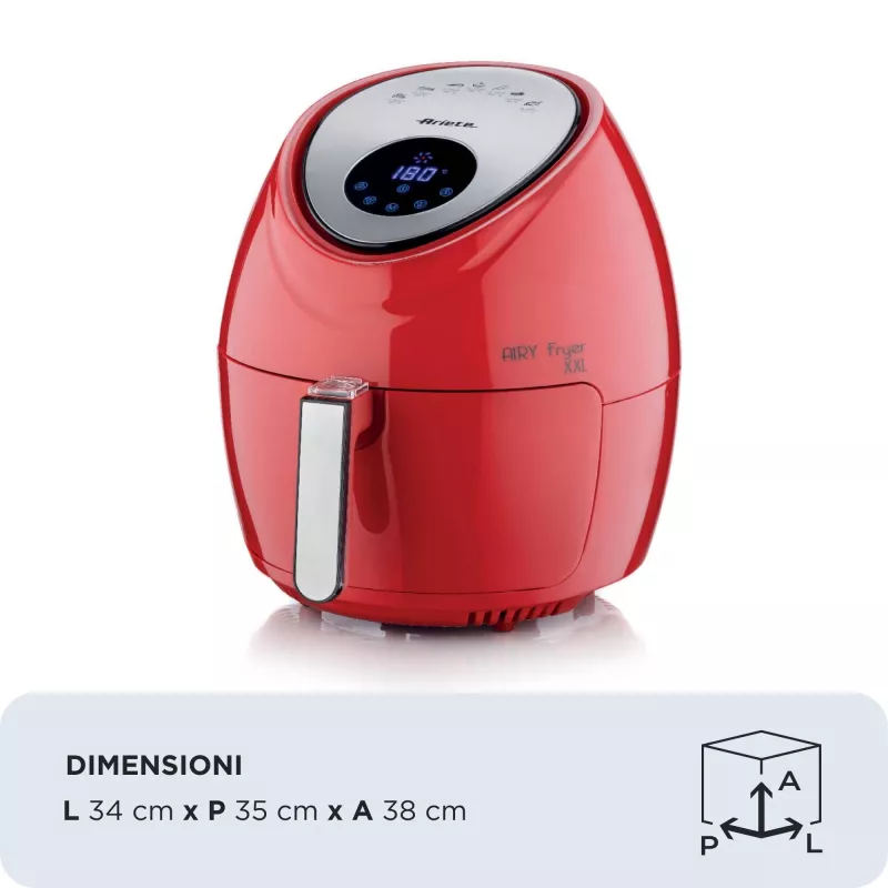 Ariete 4618 Airy Fryer XXL - Freidora de aire - Freír 2,5 kg de patatas fritas - 7 litros - Cocinar sin aceite ni grasa - 1800 vatios - rojo