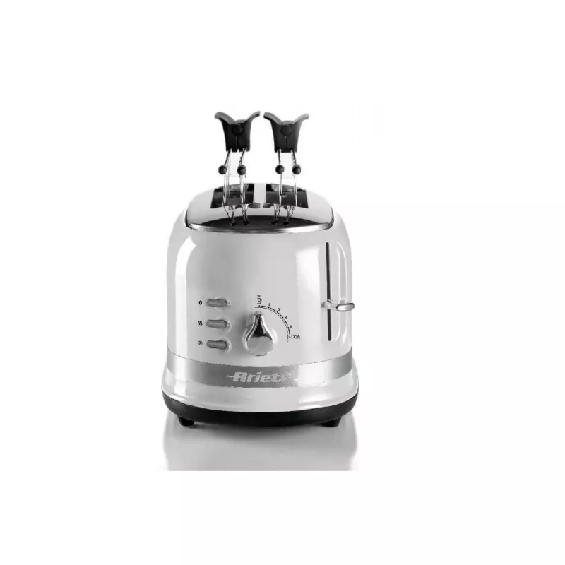 Ariete 149 Tostadora blanca Modern con pinza para 2 rebanadas de pan, sándwich o tostada – 6 niveles de tostado – función descongelar – línea Modern – blanco