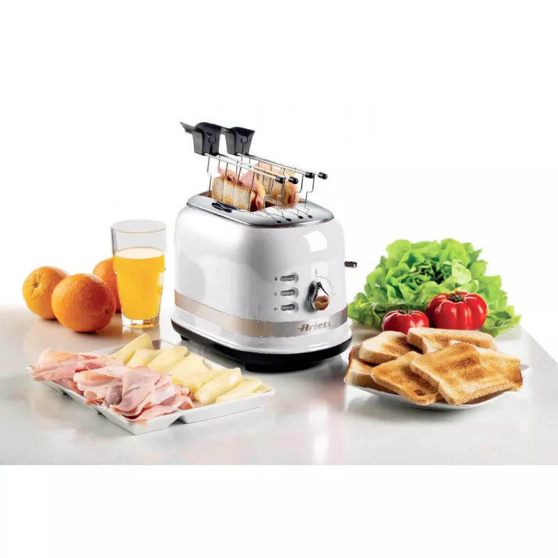 Ariete 149 Tostadora blanca Modern con pinza para 2 rebanadas de pan, sándwich o tostada – 6 niveles de tostado – función descongelar – línea Modern – blanco