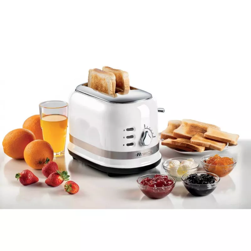 Ariete 149 Tostadora blanca Modern con pinza para 2 rebanadas de pan, sándwich o tostada – 6 niveles de tostado – función descongelar – línea Modern – blanco