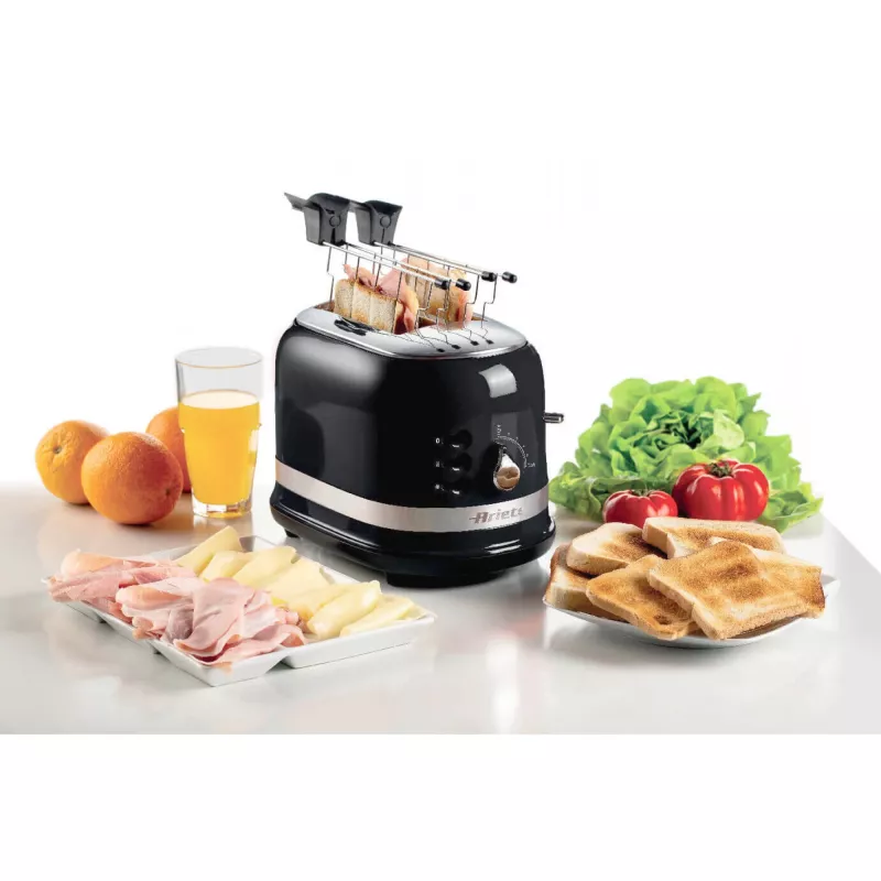 Ariete 149 Tostadora blanca Modern con pinza para 2 rebanadas de pan, sándwich o tostada - 6 niveles de tostado - descongelar - línea Modern - negro
