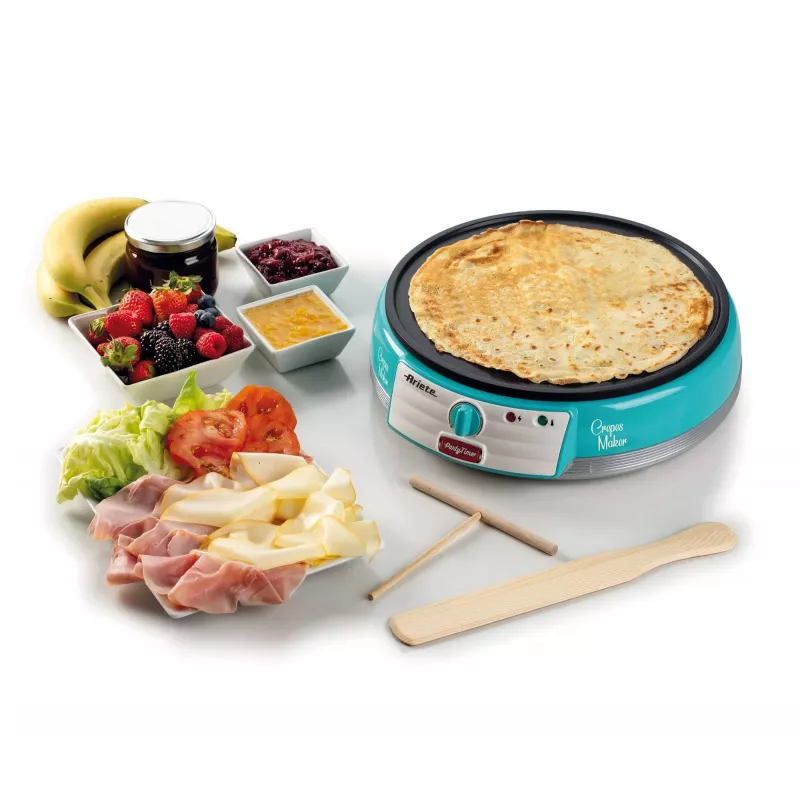 Ariete Maker Placa eléctrica para crepes, 1000 W, antiadherente, azul