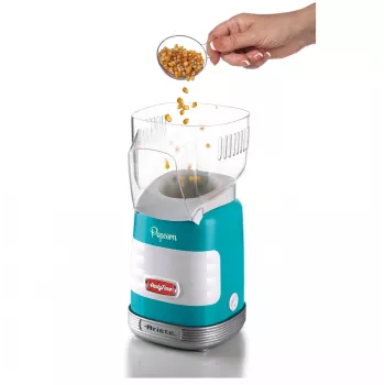 Ariete 2956, Pop Corn Party Time, máquina de palomitas, hace estallar 60 g de maíz para palomitas en 2 minutos con aire caliente, sin grasa, 1000 vatios, azul