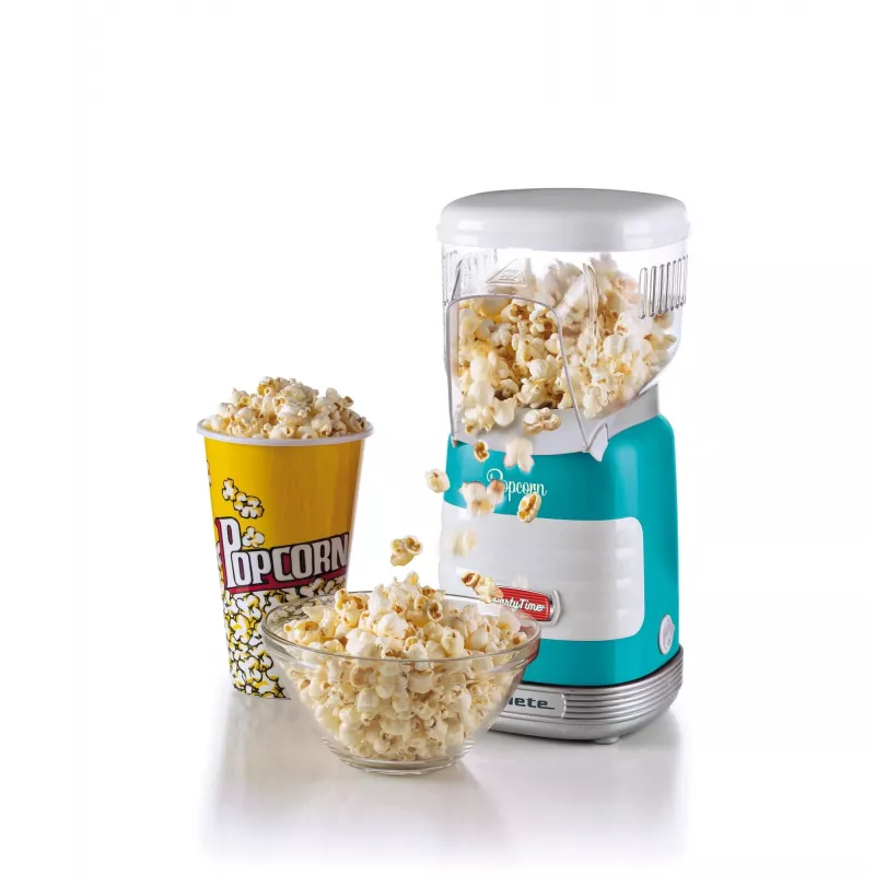 Ariete 2956, Pop Corn Party Time, máquina de palomitas, hace estallar 60 g de maíz para palomitas en 2 minutos con aire caliente, sin grasa, 1000 vatios, azul