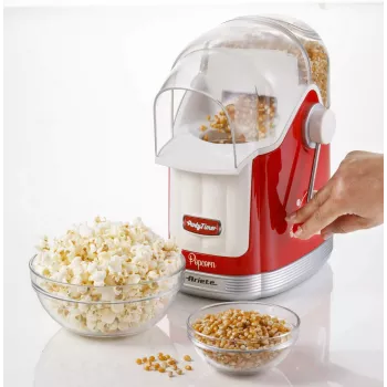 Ariete 2958 Pop Corn Maker Party Time, máquina de palomitas con palanca, 1100 vatios, capacidad 600 g, preparación con aire caliente sin grasa, rojo