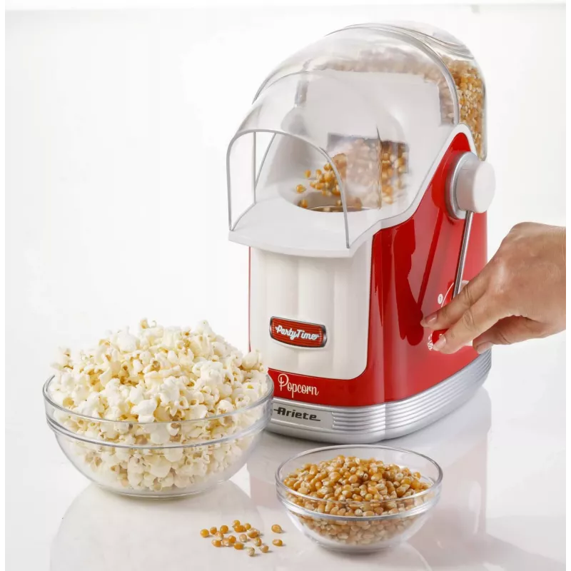 Ariete 2958 Pop Corn Maker Party Time, máquina de palomitas con palanca, 1100 vatios, capacidad 600 g, preparación con aire caliente sin grasa, rojo