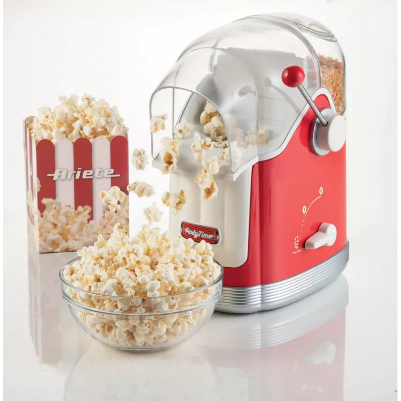 Ariete 2958 Pop Corn Maker Party Time, máquina de palomitas con palanca, 1100 vatios, capacidad 600 g, preparación con aire caliente sin grasa, rojo