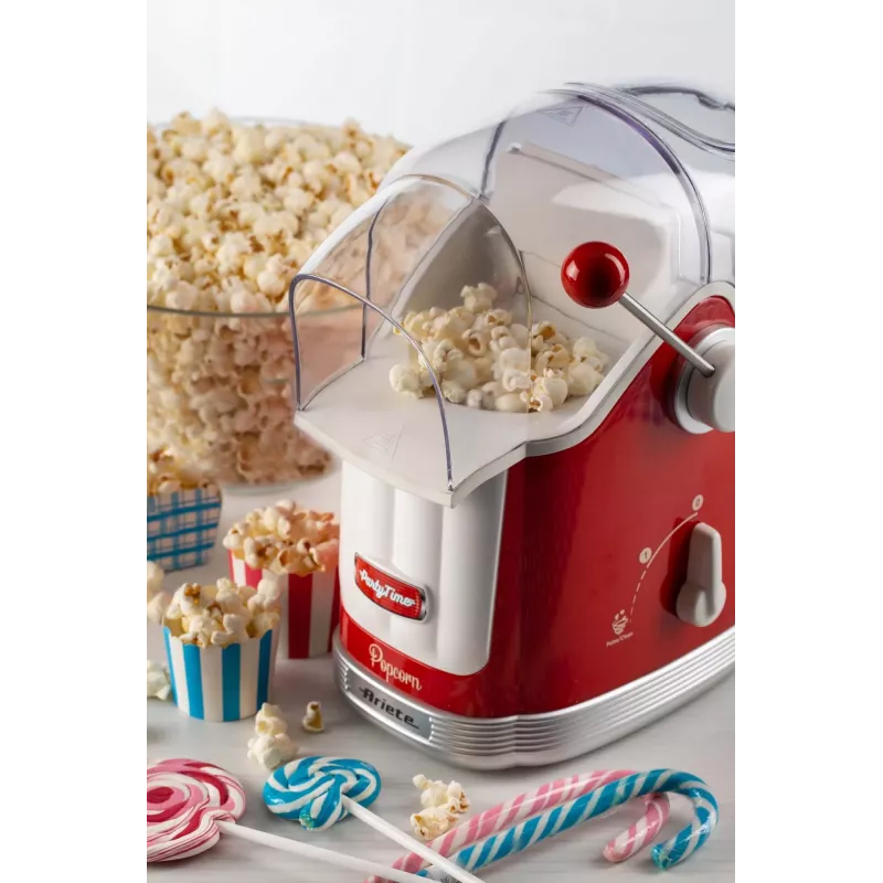 Ariete 2958 Pop Corn Maker Party Time, máquina de palomitas con palanca, 1100 vatios, capacidad 600 g, preparación con aire caliente sin grasa, rojo