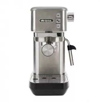Ariete 1380 Metal Cafetera, apta para café molido y cápsulas ESE, 1300 W, capacidad del depósito 1,1 l, presión 15 bar, filtro para ½ tazas, Cappuccinatore, plata