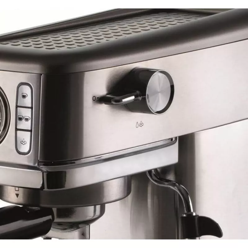 Ariete 1381 Cafetera con manómetro, apta para café molido y cápsulas ESE, 1300 W, capacidad 1,1 l, presión 15 bar, filtro para ½ tazas, boquilla para capuchino, plata