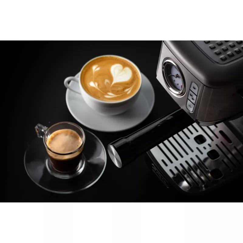 Ariete 1381 Cafetera con manómetro, apta para café molido y cápsulas ESE, 1300 W, capacidad 1,1 l, presión 15 bar, filtro para ½ tazas, boquilla para capuchino, plata