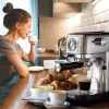 Ariete 1381 Cafetera con manómetro, apta para café molido y cápsulas ESE, 1300 W, capacidad 1,1 l, presión 15 bar, filtro para ½ tazas, boquilla para capuchino, plata