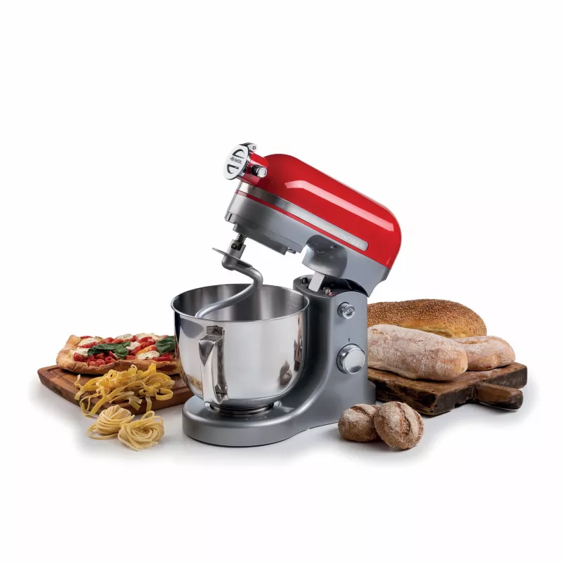 Ariete Moderna Robot de cocina rojo, batidora de pie, rojo, batir, amasar, mezclar, 5,5 l, control giratorio, aluminio