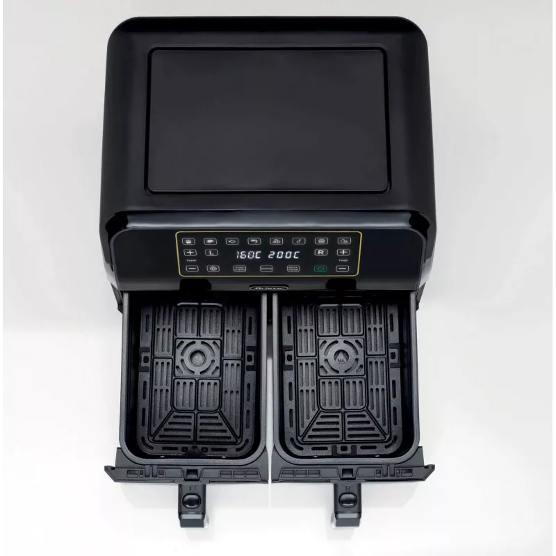Ariete 4623 Airy Fryer Dual, freidora de aire con cesta doble, 1700 W, capacidad 8 l, 3 funciones de cocción, panel táctil LED digital, 8 programas preestablecidos, temporizador, 2 cestas, negro
