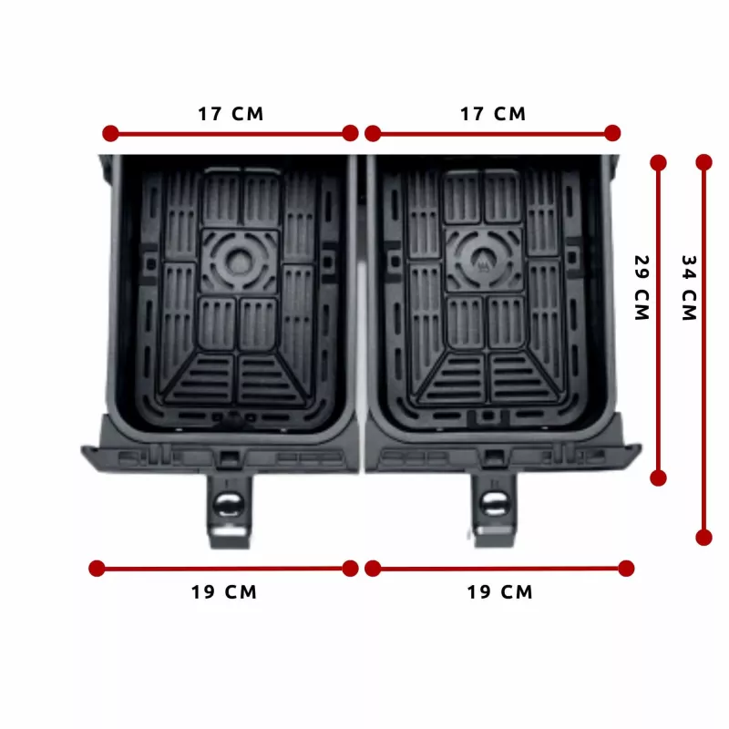 Ariete 4623 Airy Fryer Dual, freidora de aire con cesta doble, 1700 W, capacidad 8 l, 3 funciones de cocción, panel táctil LED digital, 8 programas preestablecidos, temporizador, 2 cestas, negro