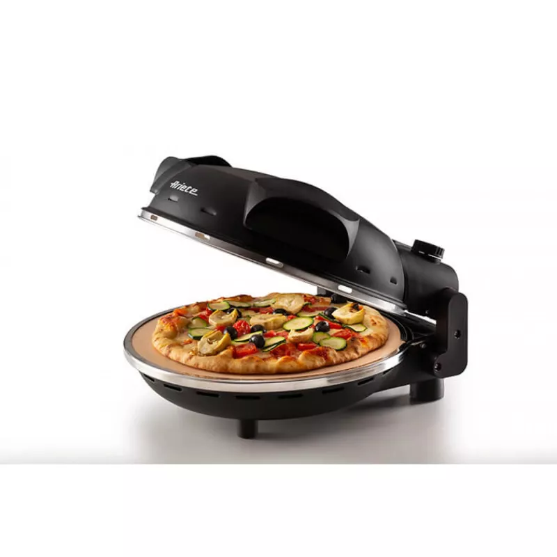 Ariete 917 Horno para pizza - Pizza en 4 minutos - Placa de piedra refractaria con recubrimiento antiadherente - Temperatura máx. 400 °C - 1200 vatios - Temporizador 30' - negro