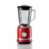 Ariete Moderna Batidora roja con jarra de vidrio, batidora de mesa, 1,5 L, función de pulso, trituradora de hielo, 1000 W, rojo