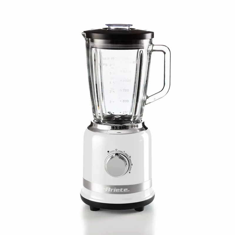 Ariete Modern Batidora blanca con jarra de vidrio, batidora de mesa, 1,5 L, función de pulso, trituradora de hielo, 1000 W, blanco
