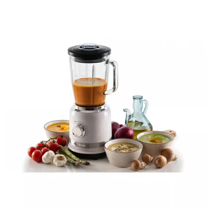 Ariete Modern Batidora blanca con jarra de vidrio, batidora de mesa, 1,5 L, función de pulso, trituradora de hielo, 1000 W, blanco