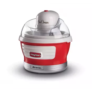 Ariete 643 Máquina de helados Party Time, máquina de helados, 12 W, capacidad 1,5 L, recipiente extraíble con doble aislamiento, tiempo de preparación 30 minutos, tapa para añadir ingredientes, rojo