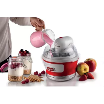 Ariete 643 Máquina de helados Party Time, máquina de helados, 12 W, capacidad 1,5 L, recipiente extraíble con doble aislamiento, tiempo de preparación 30 minutos, tapa para añadir ingredientes, rojo