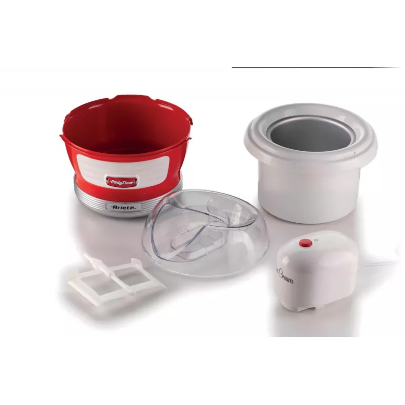 Ariete 643 Máquina de helados Party Time, máquina de helados, 12 W, capacidad 1,5 L, recipiente extraíble con doble aislamiento, tiempo de preparación 30 minutos, tapa para añadir ingredientes, rojo