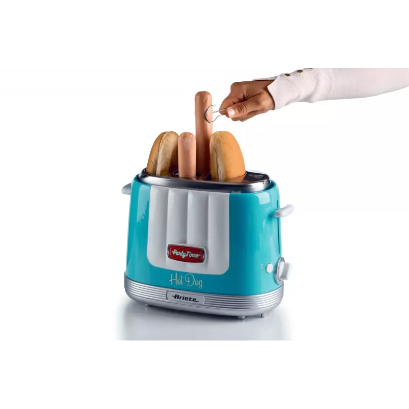 Ariete 206 Hot-Dog-Maker Party Time, 650 W, azul, tostadora de perritos calientes, azul claro, 2 uds., 650 W, 160 mm, 270 mm